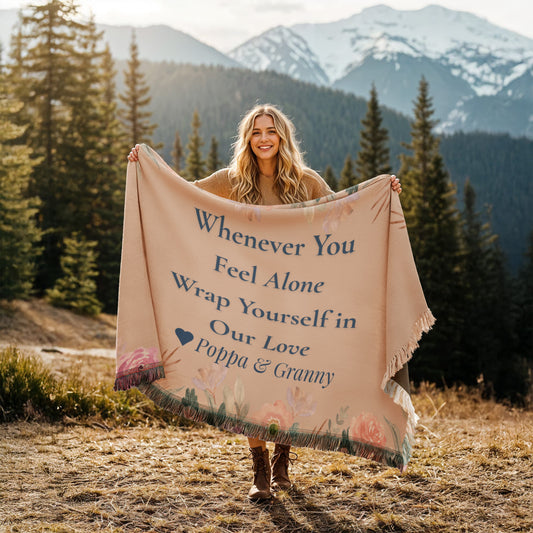 Customized Flower Love Wrapped Woven Blanket (landscape)